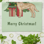 黄色ラブラドールレトリエバードッグとクリスマスツリー キッチンタオル (折り畳み)