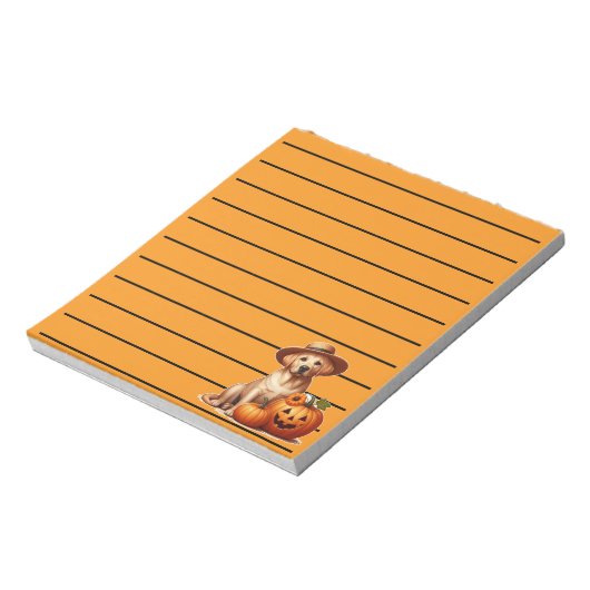 黄色ラブラドール子犬かぼちゃで帽子をかぶった帽子 ノートパッド (回転)