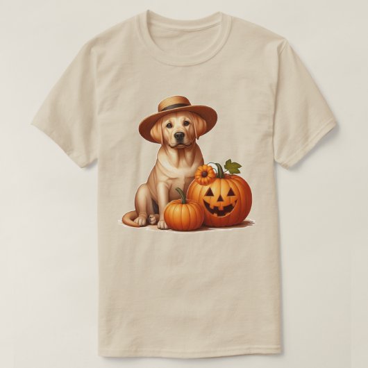黄色ラブラドール子犬かぼちゃで帽子をかぶった帽子 Tシャツ (デザイン正面)