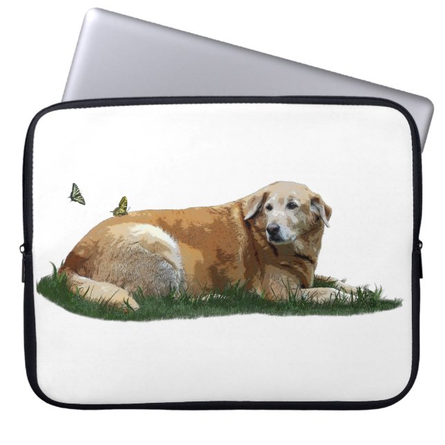 黄色ラブラドール混成品種ドッグラップトップスリーブ ラップトップスリーブ (正面)