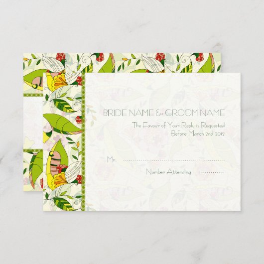 黄色レトロ抽象芸術フローラコラージュ – RSVP (正面/裏面)