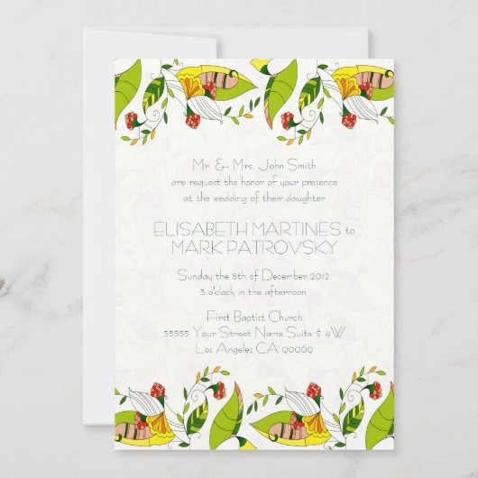 黄色レトロ抽象芸術フローラ結婚コラージュの招待 招待状 (裏面)