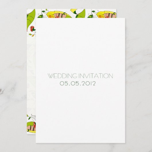 黄色レトロ抽象芸術フローラ結婚コラージュの招待 招待状 (正面/裏面)