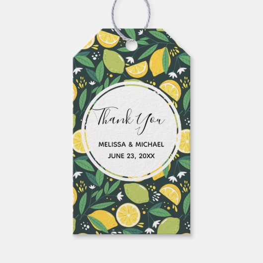 黄色レモンと緑のライムフルーツフードパターン ギフトタグ (正面)