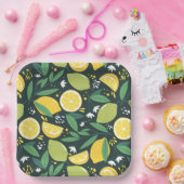 黄色レモンと緑のライムフルーツフードパターン ペーパープレート (パーティー)