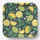 黄色レモンと緑のライムフルーツフードパターン ペーパープレート (正面)