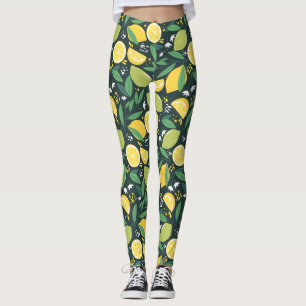 黄色レモンと緑のライムフルーツフードパターン レギンス