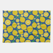 黄色レモンパターン（青） キッチンタオル (横)
