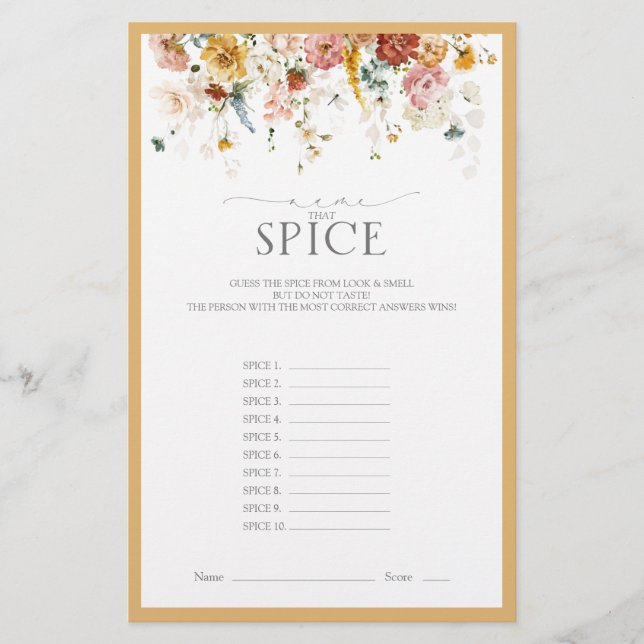 黄色ワイルドフラワーエレガントブライダルシャワーゲーム (正面)