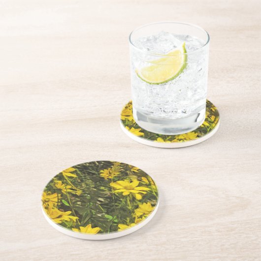黄色ワイルドフラワーデイジー抽象芸術 コースター (側面)