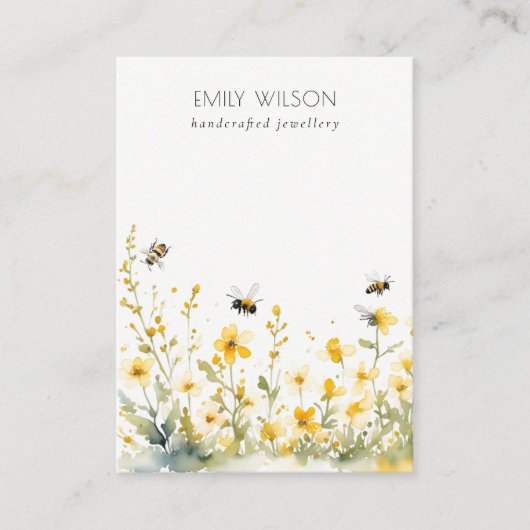 黄色ワイルドフラワービー空白のロゴジュエリーディスプレイ 名刺 (正面)