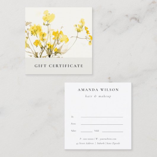 黄色ワイルドフラワーボホフローラギフト券 スクエア名刺 (正面/裏面)