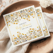 黄色ワイルドフラワーボホ水色ベビーシャワー スタンダードカクテルナプキン