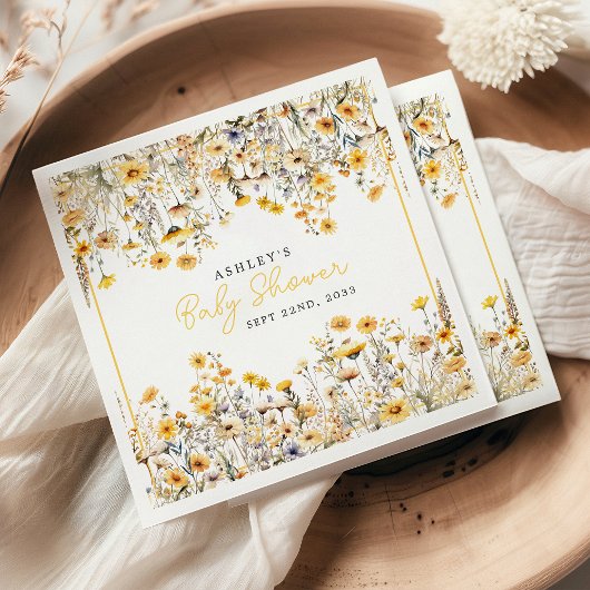 黄色ワイルドフラワーボホ水色ベビーシャワー スタンダードカクテルナプキン