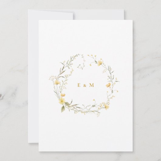 黄色ワイルドフラワー水カラー結婚式招待状 招待状 (裏面)