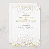 黄色ワイルドフラワー水カラー結婚式招待状 招待状 (正面/裏面)