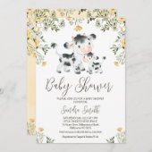 黄色ワイルドフラワー牛ふくらはぎ赤ちゃんシャワー 招待状 (正面/裏面)