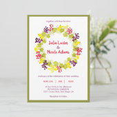 黄色ワイン春ブドウ花結婚葉 招待状 (スタンド正面)