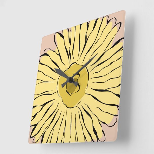 黄色ヴィンテージ抽象芸術ヒマワリ スクエア壁時計 (傾斜)