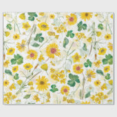 黄色ヴィンテージWIldflower草原 ラッピングペーパー (フラット)