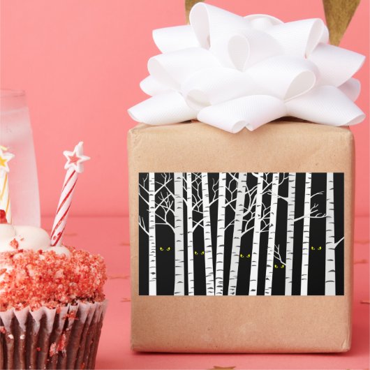 黄色不気味ハロウィーンの目の樺の木林 長方形シール (パーティー)