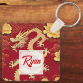 黄色中国のドラゴン新年牡丹モノグラムSK キーホルダー (裏面)