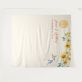 黄色中国の結婚のフローラ鳥の写真の背景 タペストリー (正面(横))