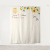 黄色中国の結婚のフローラ鳥の写真の背景 タペストリー (正面)