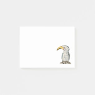 黄色勘定書を出されたミナミジサイチョウの水彩画の絵画 ポストイット