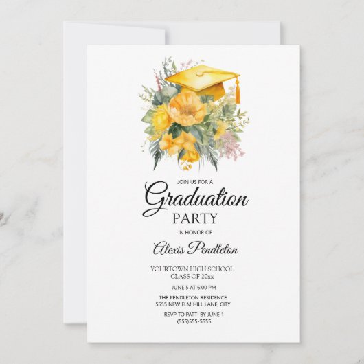 黄色卒業冠フローラ高校 招待状 (正面)