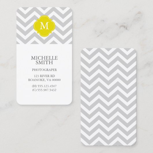黄色及び灰色のジグザグパターンのモノグラム 名刺 (正面/裏面)