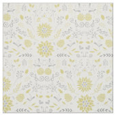 黄色及び灰色の素朴花柄 ファブリック (見本)