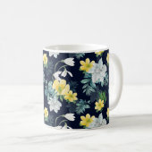 黄色及び灰色の花柄 コーヒーマグカップ (正面右)