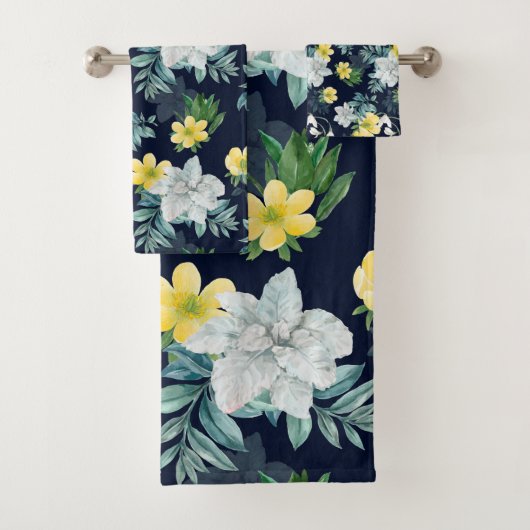 黄色及び灰色の花柄 バスタオルセット (インサイチュ)