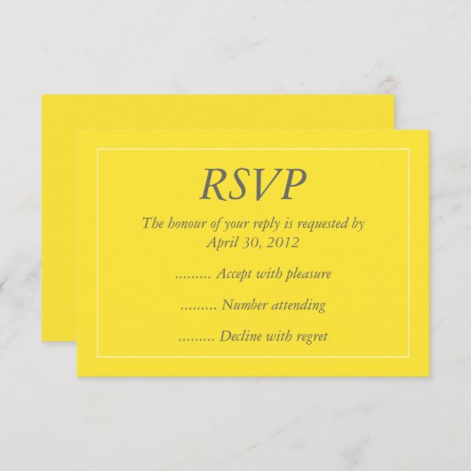 黄色及び白いイベントの応答、RSVPまたは応答カード 出欠カード (正面/裏面)