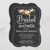 黄色及び白い花の黒板のブライダルシャワー 招待状 (正面/裏面)
