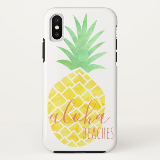 黄色及び緑の水彩画のパイナップルアロハBeachea Case-Mate iPhoneケース (裏面)