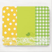 黄色及び緑の鳥のスクラップブックのレースのマウスパッド マウスパッド (正面)