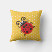黄色及び赤い女の子のてんとう虫の名前の水玉模様の枕 クッション (裏面)