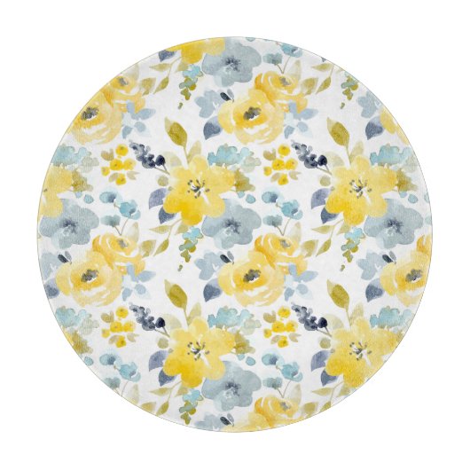 黄色及び青の水彩画パターン カッティングボード (正面)