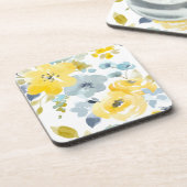 黄色及び青の水彩画パターン コースター (左側)
