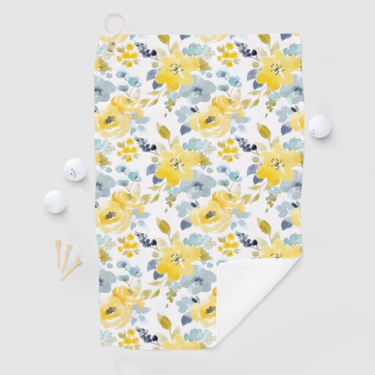 黄色及び青の水彩画パターン ゴルフタオル (インサイチュ)