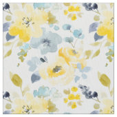 黄色及び青の水彩画パターン ファブリック (クローズアップ)