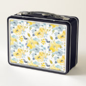 黄色及び青の水彩画パターン メタルランチボックス (裏面)