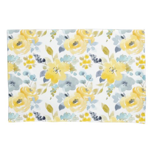 黄色及び青の水彩画パターン 枕カバー (正面左)