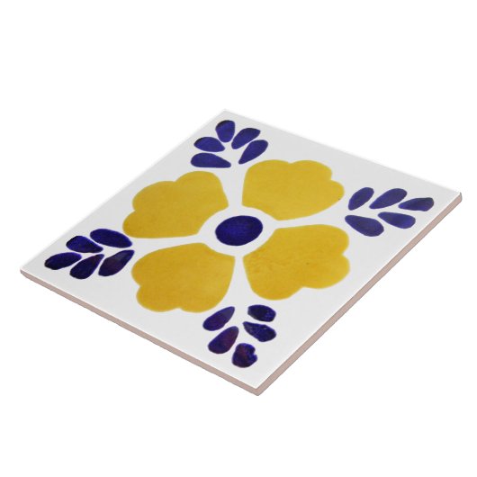 黄色及び青の花の陶磁器の写真のタイル タイル (側面)