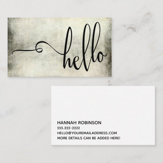 黄色及び黒いグランジ上のかわいらしいこんにちはのタイポグラフィ 名刺 (正面/裏面)