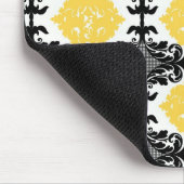 黄色及び黒いダマスク織の花のガーリーな花模様 マウスパッド (コーナー)