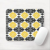 黄色及び黒いダマスク織の花のガーリーな花模様 マウスパッド (マウス)