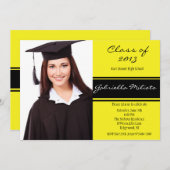 黄色及び黒い写真の卒業の招待状 招待状 (正面/裏面)